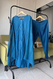 Shreya Sleeves Handwork Mul Chanderi Dress- Blue