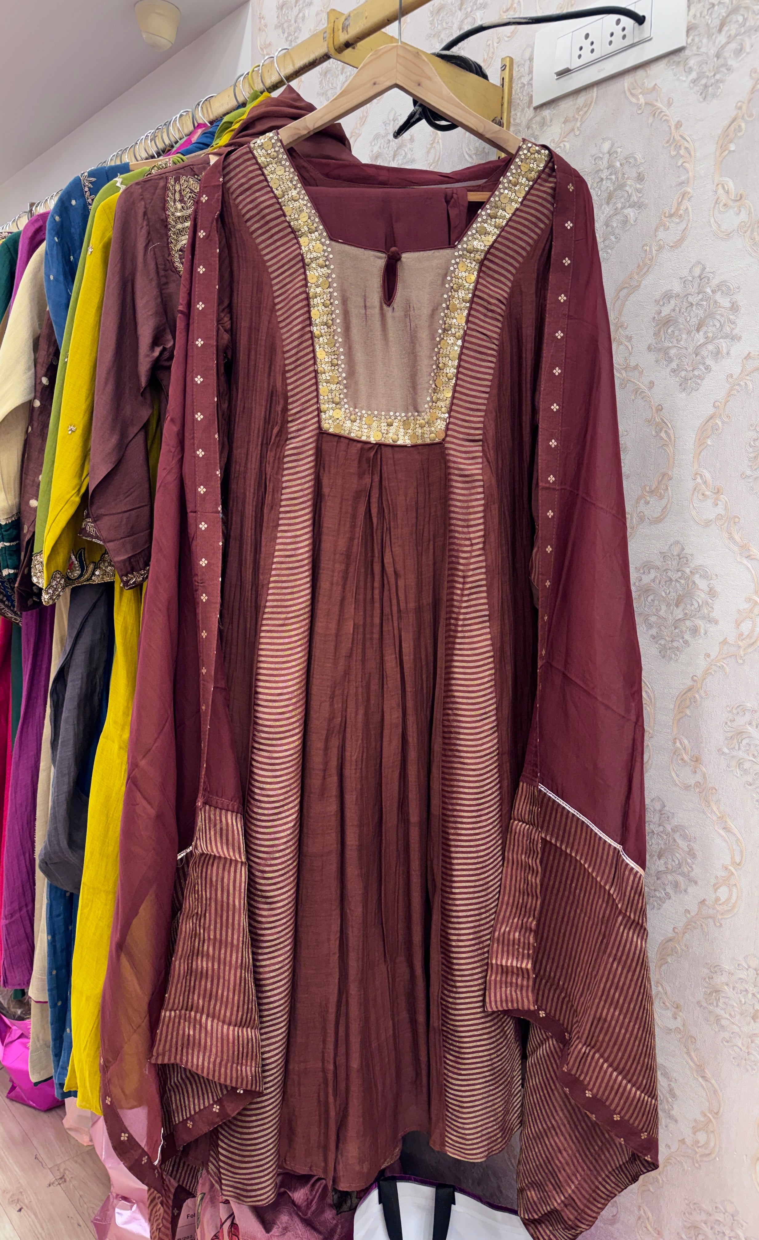 Jeevika Mul Chanderi Tissue Lining Dress- Brown