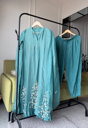 Vaishali Embroided Mul Chanderi Dress- Blue