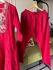 Rinki Handwork Mul Chanderi Dress- Red