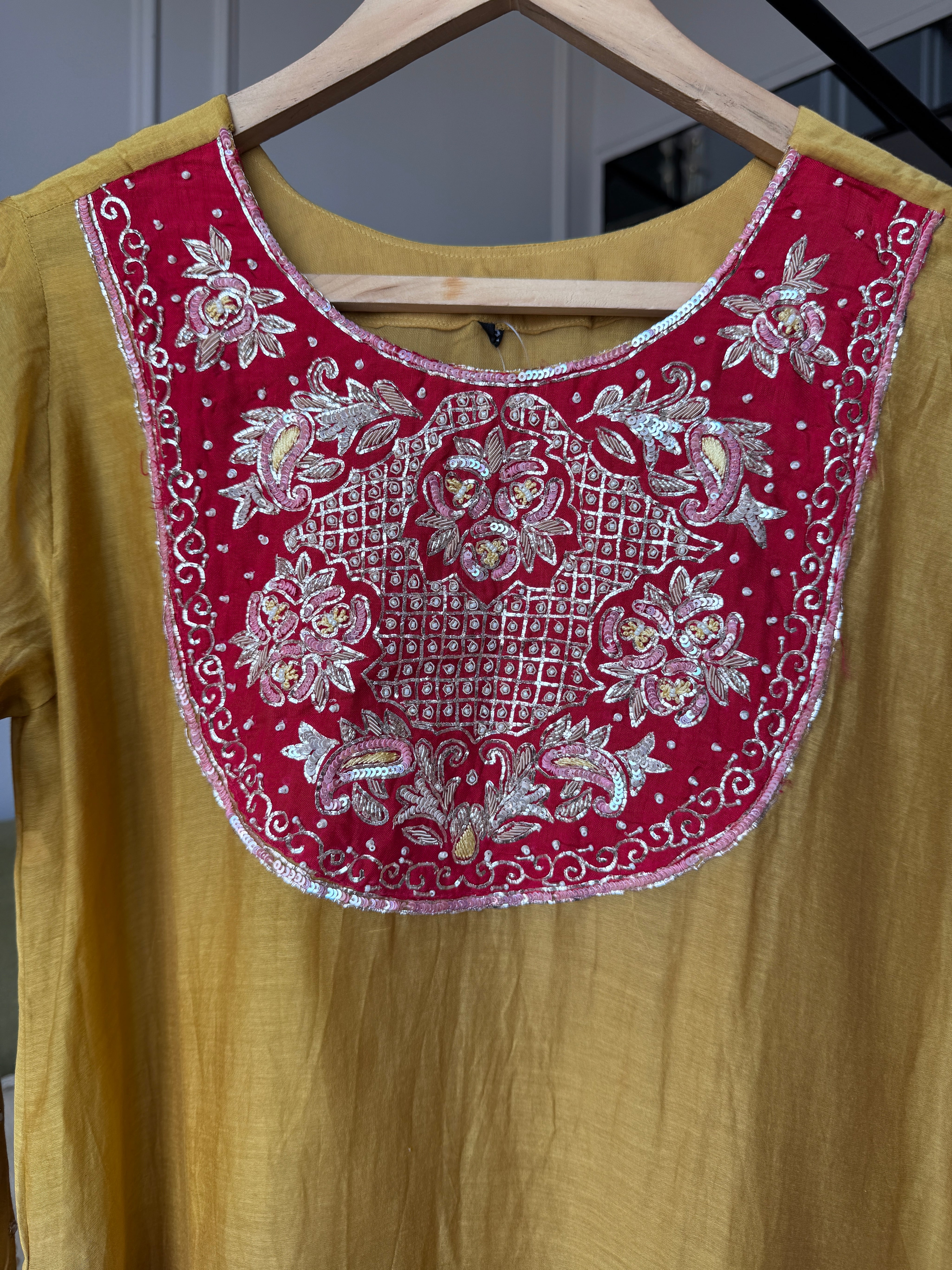 Ridhima Handwork Mul Chanderi Dress- Yellow