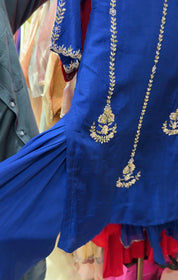 Priyanka Handzardosi Work Short Kurta Plazo Set-Royal Blue