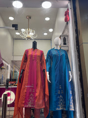 Diya Handwork Mul Chanderi Dress- Rust