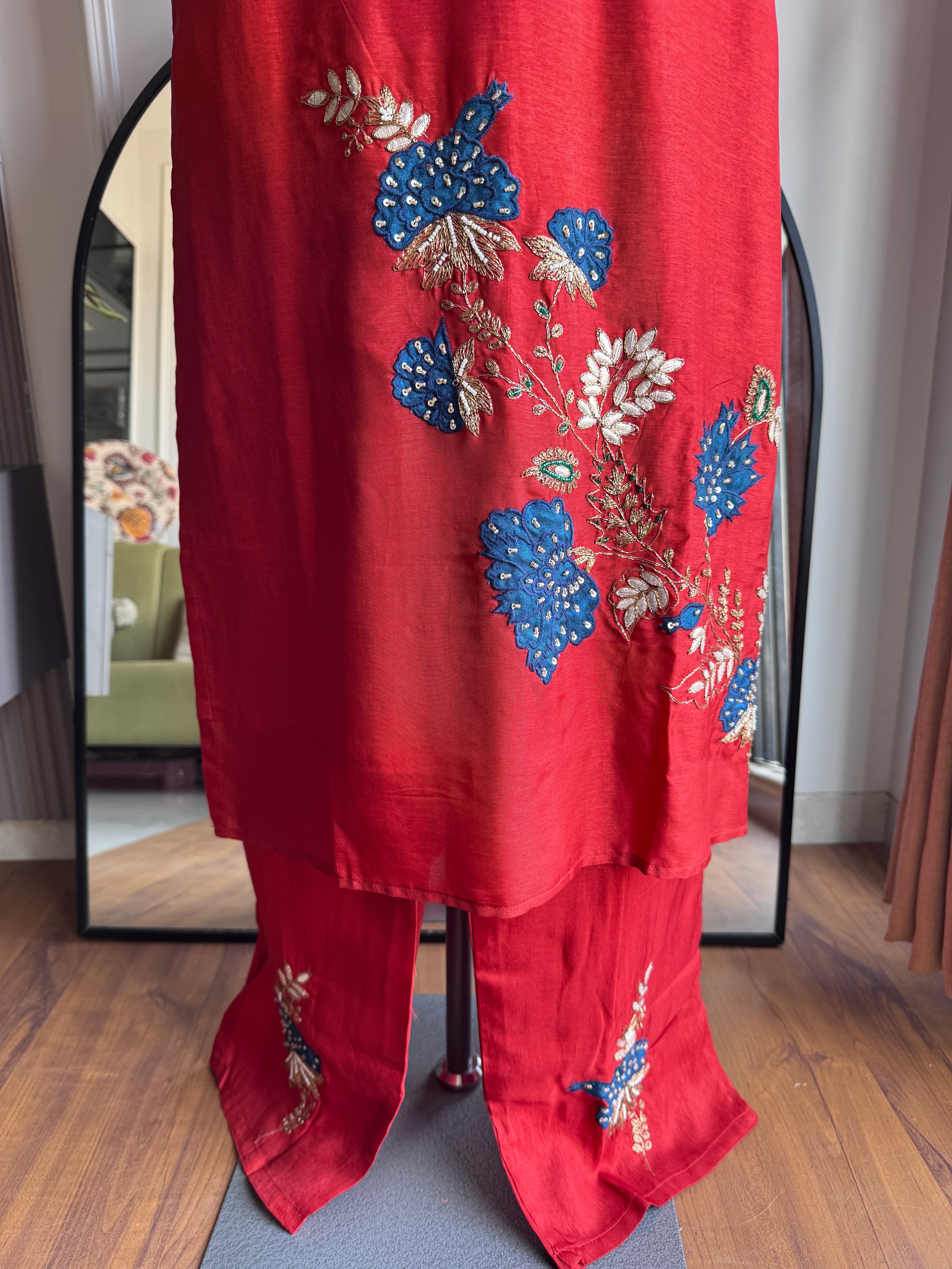 Kanak Multi Colour Handwork Dress- Rust