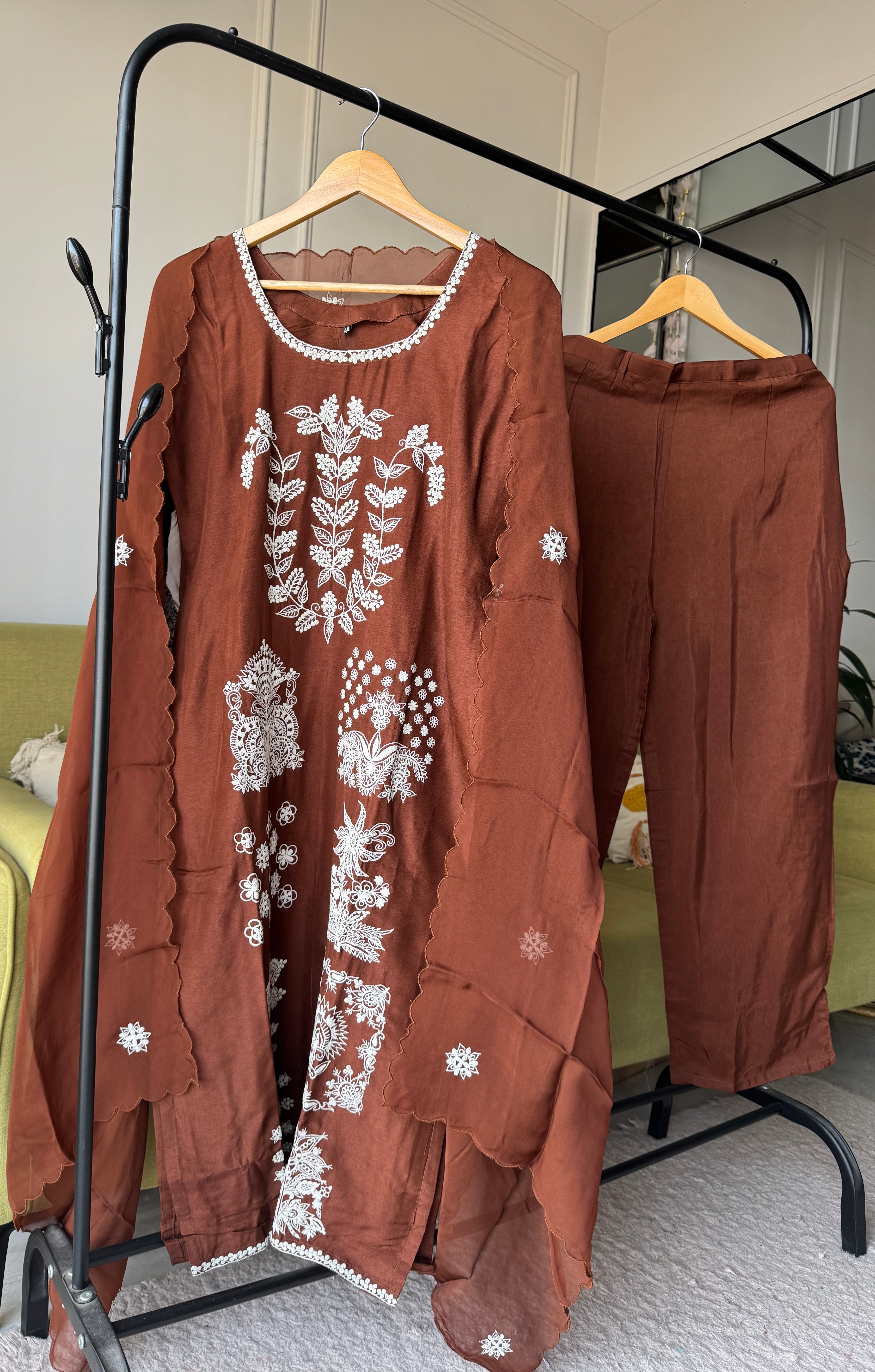 Alfa Embroided Dress- Brown