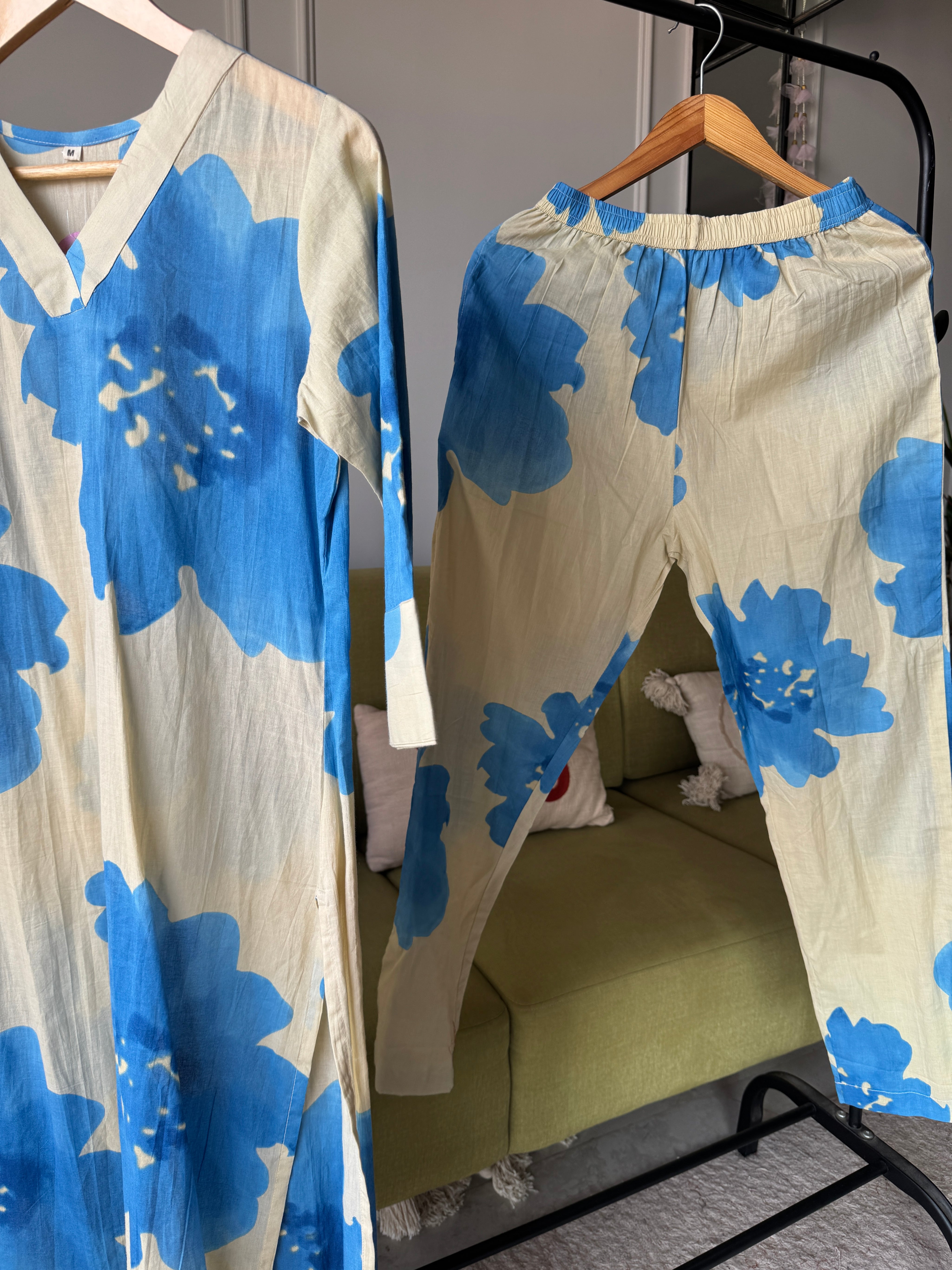 Abstract Cotton Dress- Blue