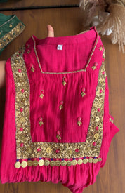 Janki Box Neck Handwork Dress- Pink