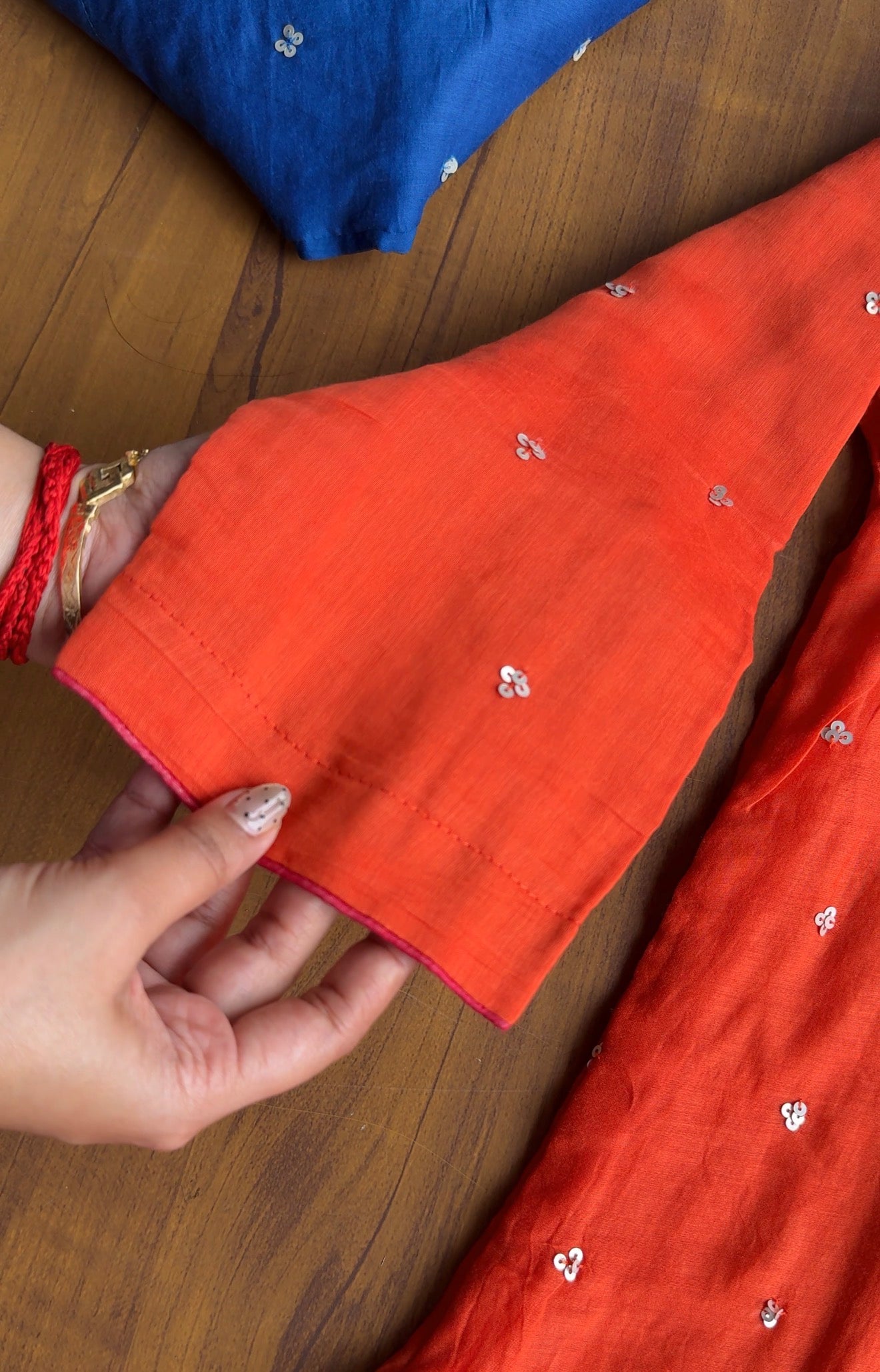 Sejal Handwork Contrast Dupatta Mul Chanderi Dress-Orange