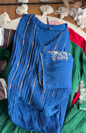 Shubhi aline Mul Chanderi Hand Work Dress- Blue