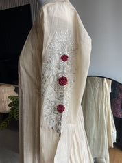 Sweety applique sleeves mul chanderi- Ivory