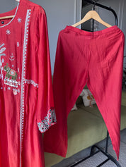 Darshana mul chanderi Handwork dress- Rust