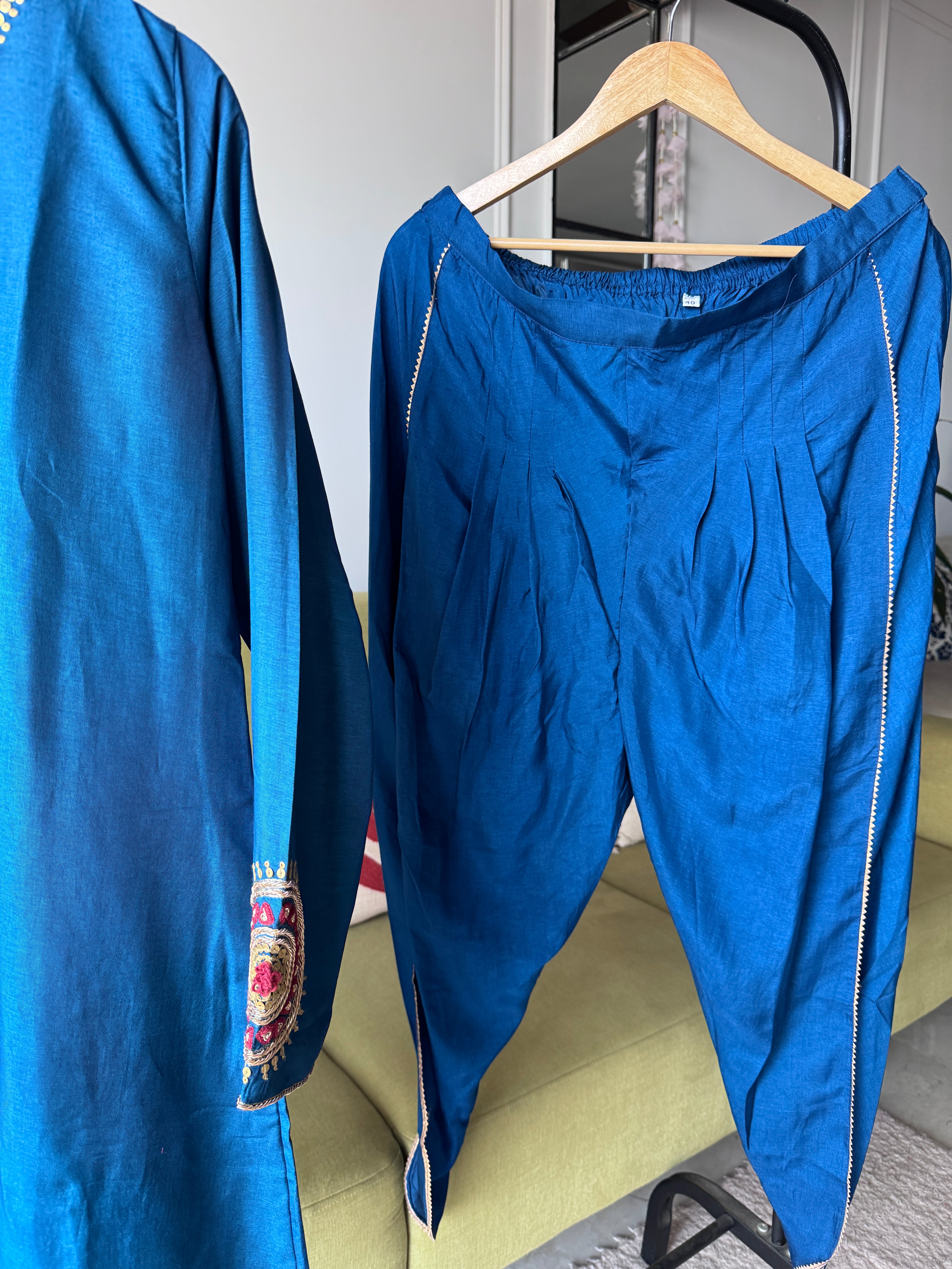 Raveena Embroided Tulip Pant Coord Set-Blue