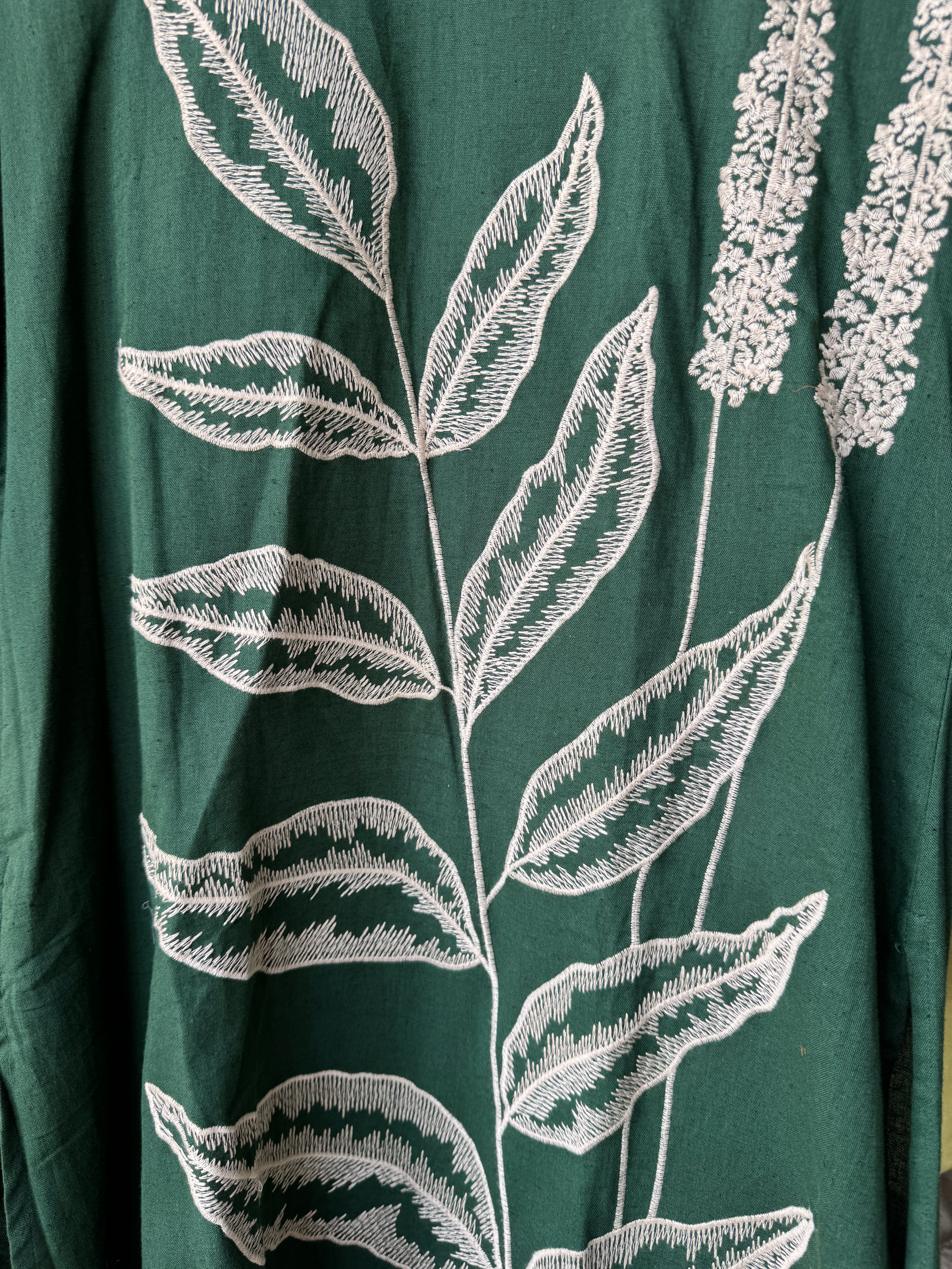 Komal Embroided Cotton Dress- Green
