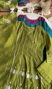 Surbhi Short Kurta Patchwork Applique Anarkali Dress- Green