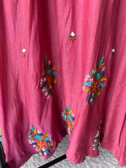 Parul Embroided Mul Chanderi Dress- Pink
