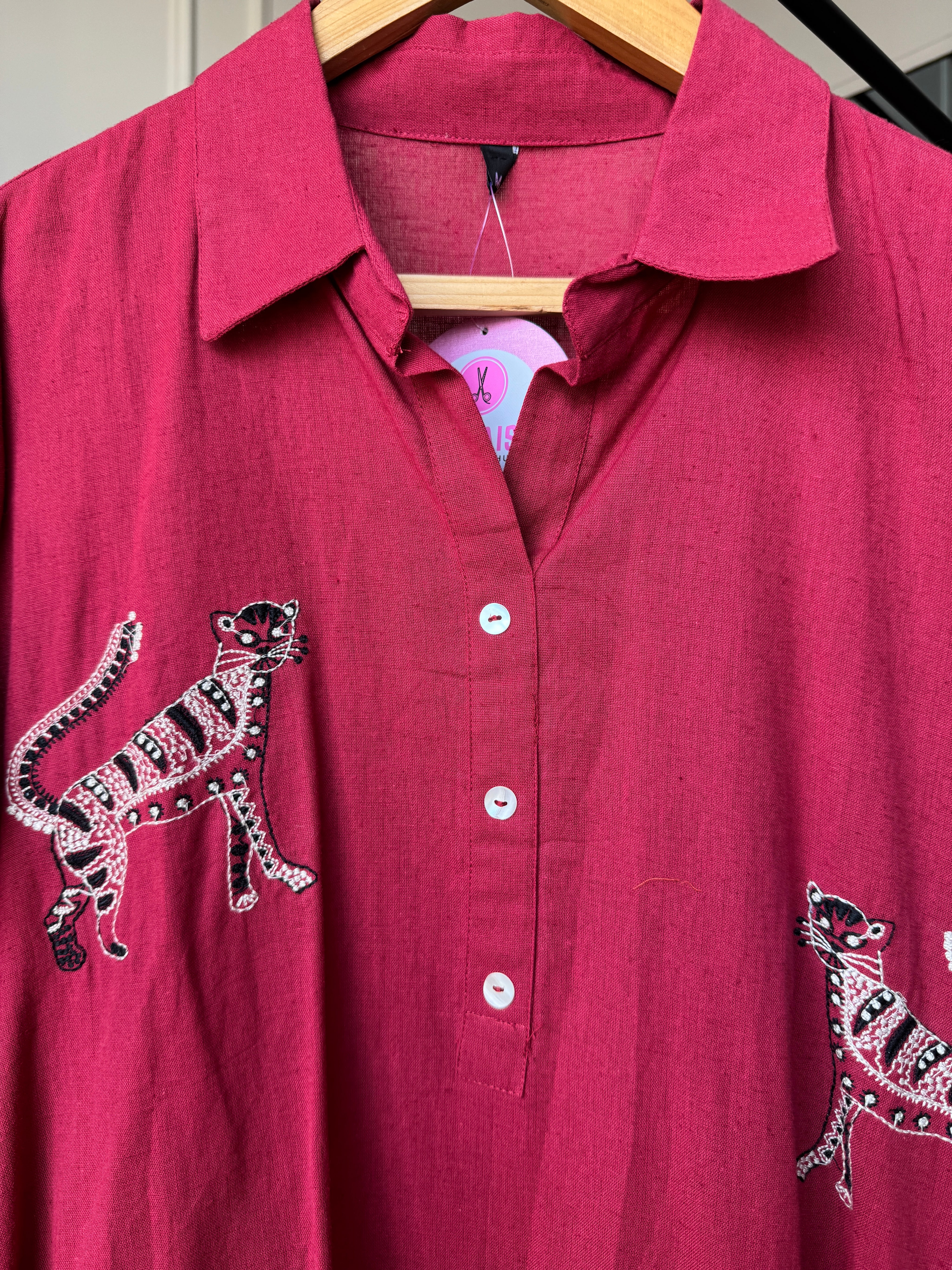 Cotton collared 2pc Set- Red