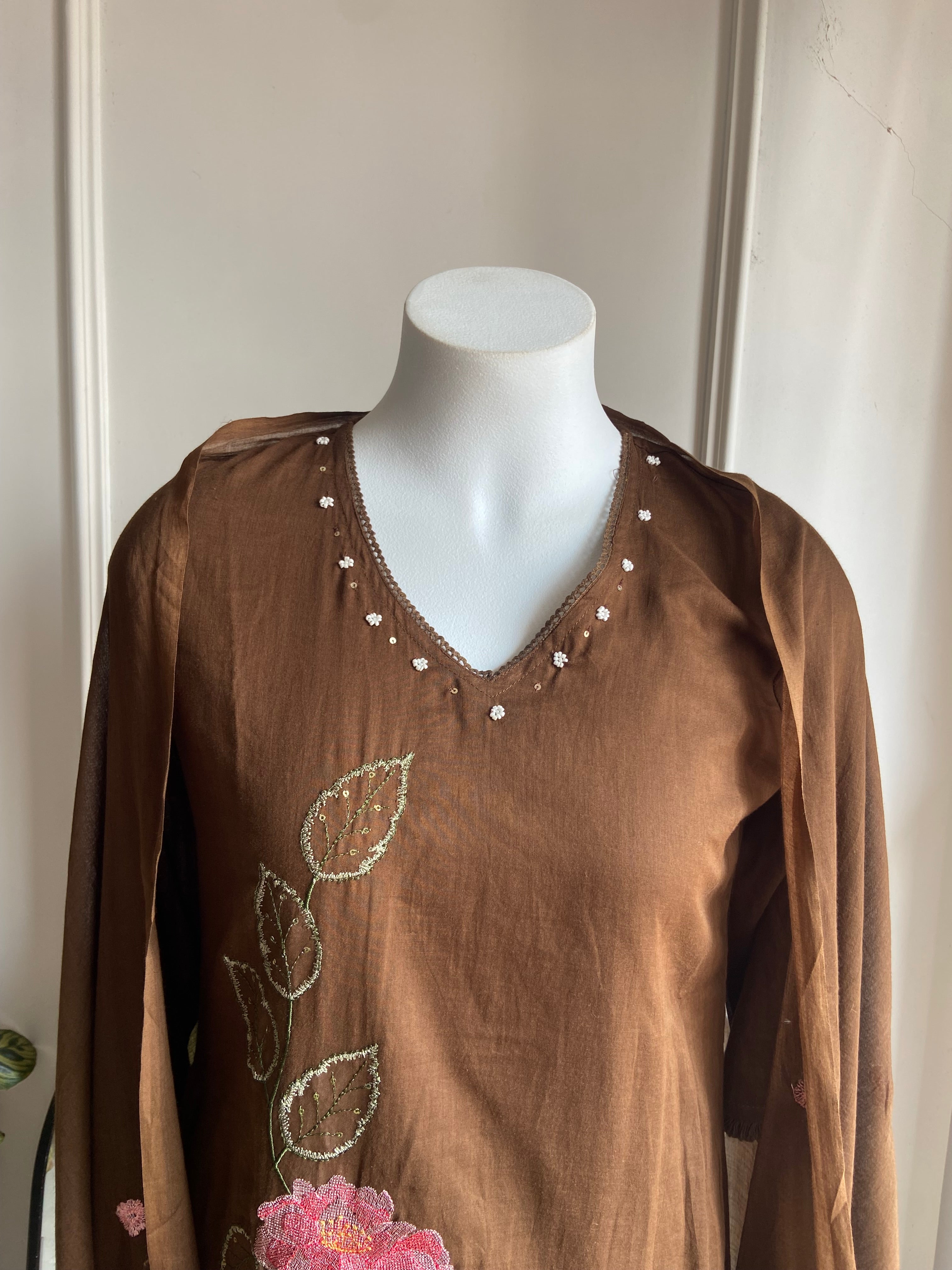 Baby floral pure mul Chanderi cotton brown