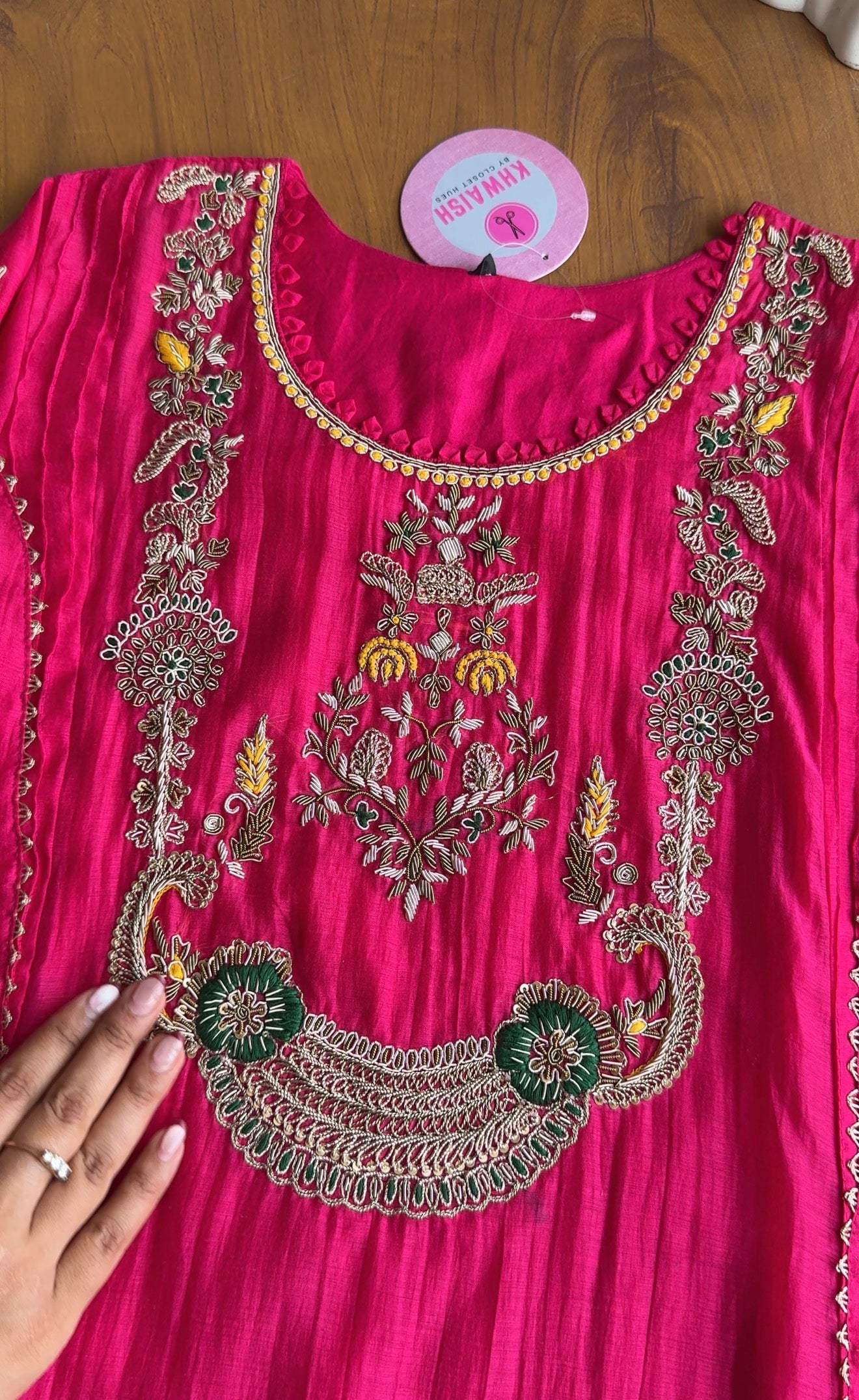 Tara Contrast Bandhej Dupatta Pure zardosi Dress-Pink
