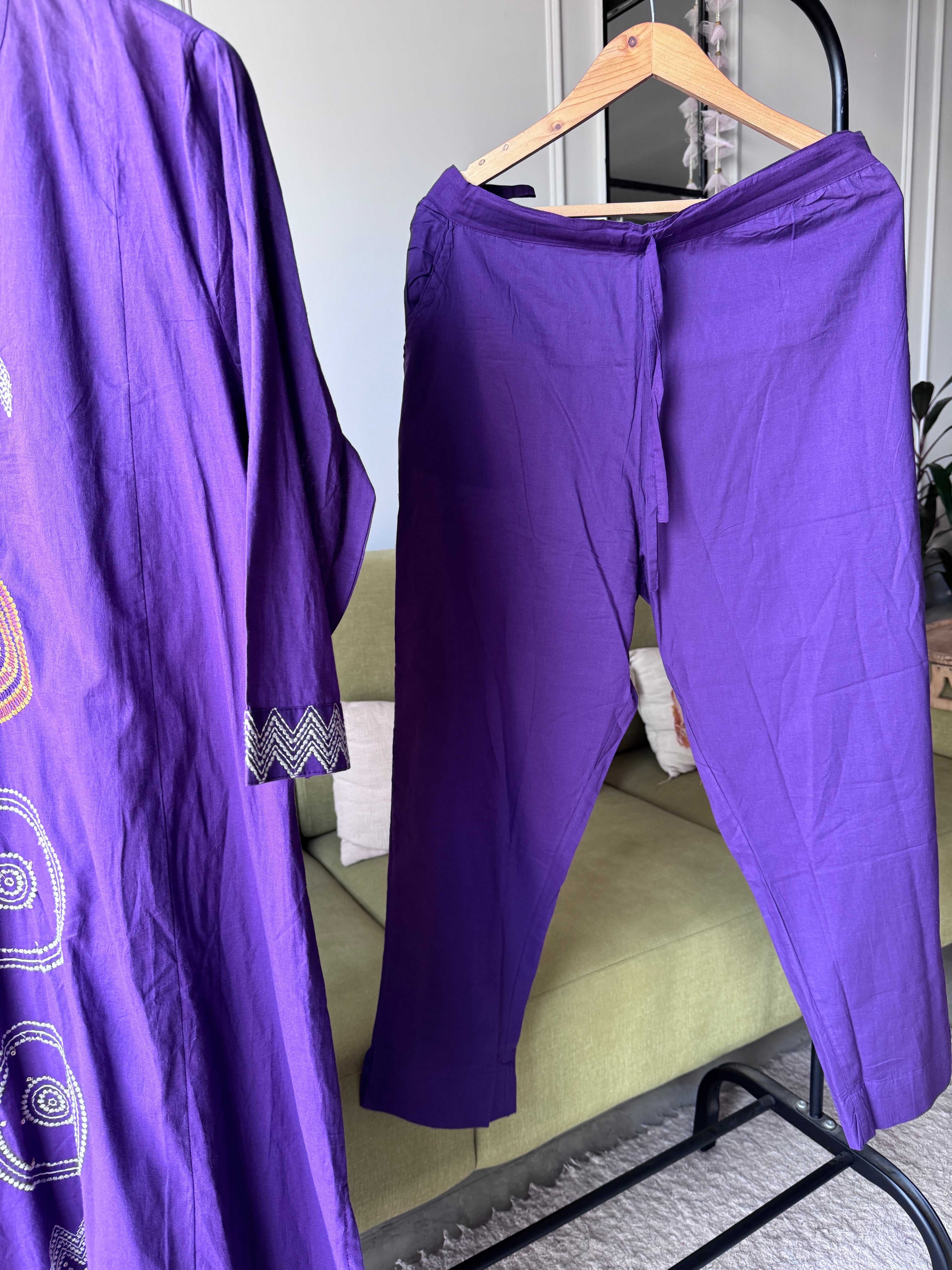 Lina Embroided Aline Dress- Purple