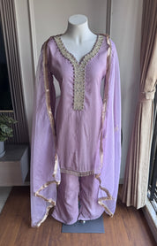 Siyu Tissue Short Kurta With Pant Dress- Lavender