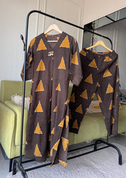 Aachal Print Cotton Dress- Brown