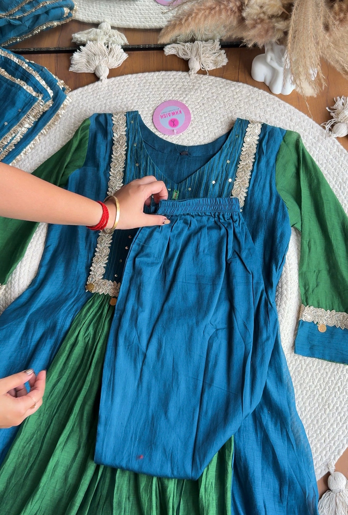 Priya Dual Tone Dress- Blue with Green