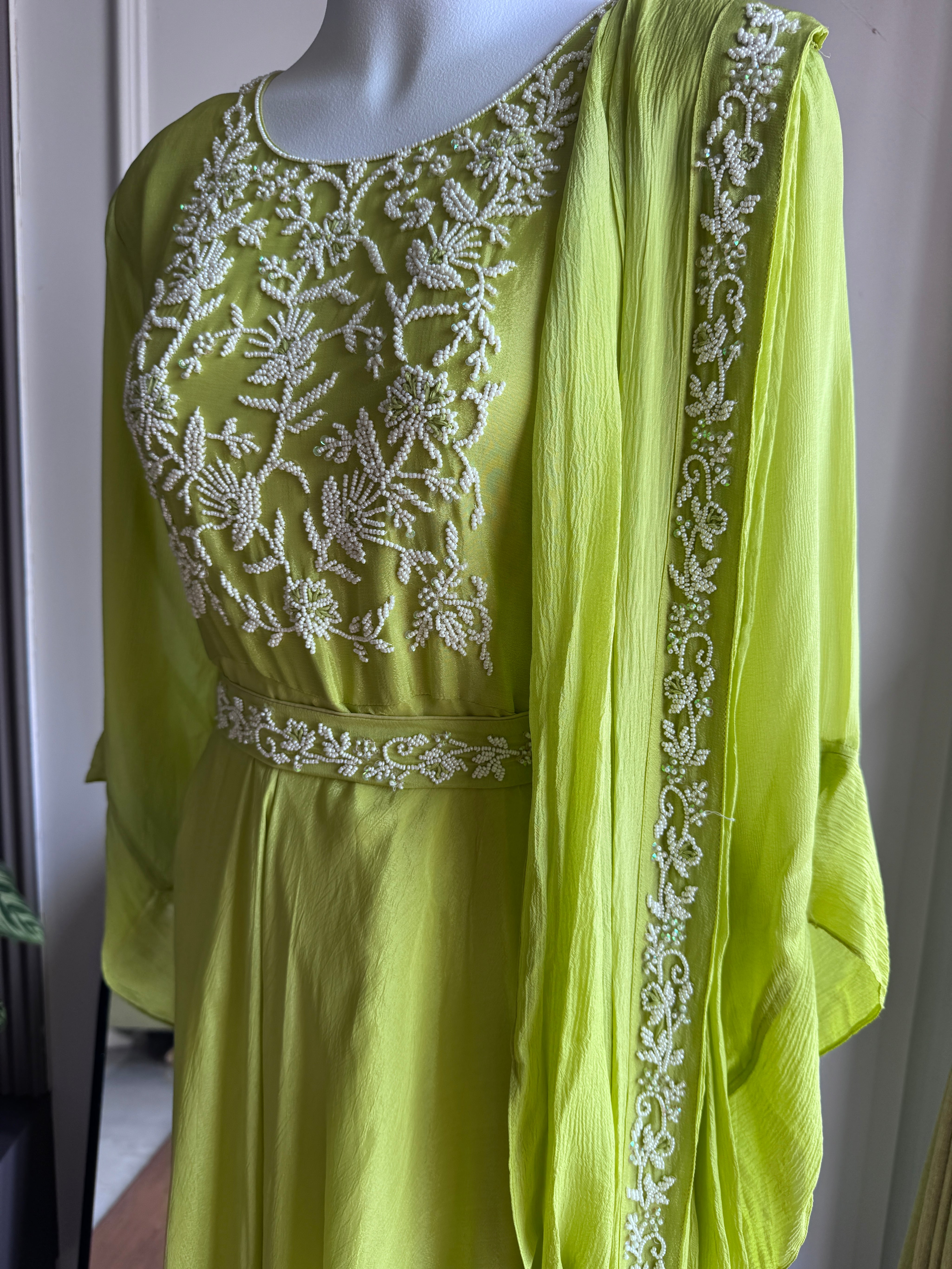 Nina Handwork Draped Gown- Green