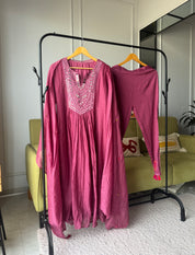 Naina Mirror Work Anarkali Dress- Wine