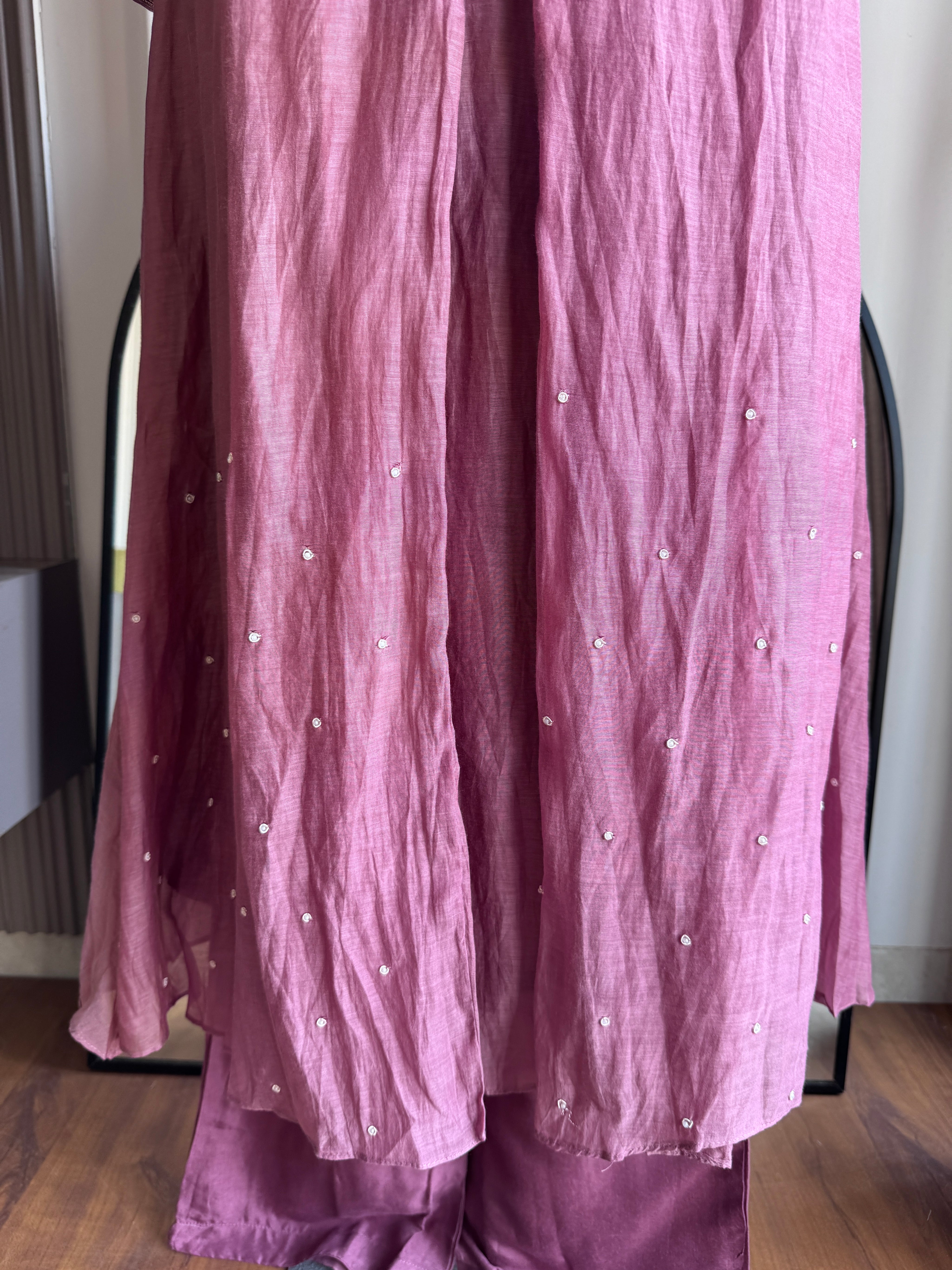 Aanaya Mul Chanderi  Hand work Dress- Onion Pink