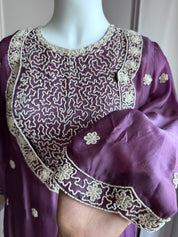 Zheel Handwork Bustier With Short Kurta And Plazzo Pants- Purple (Make to Order)