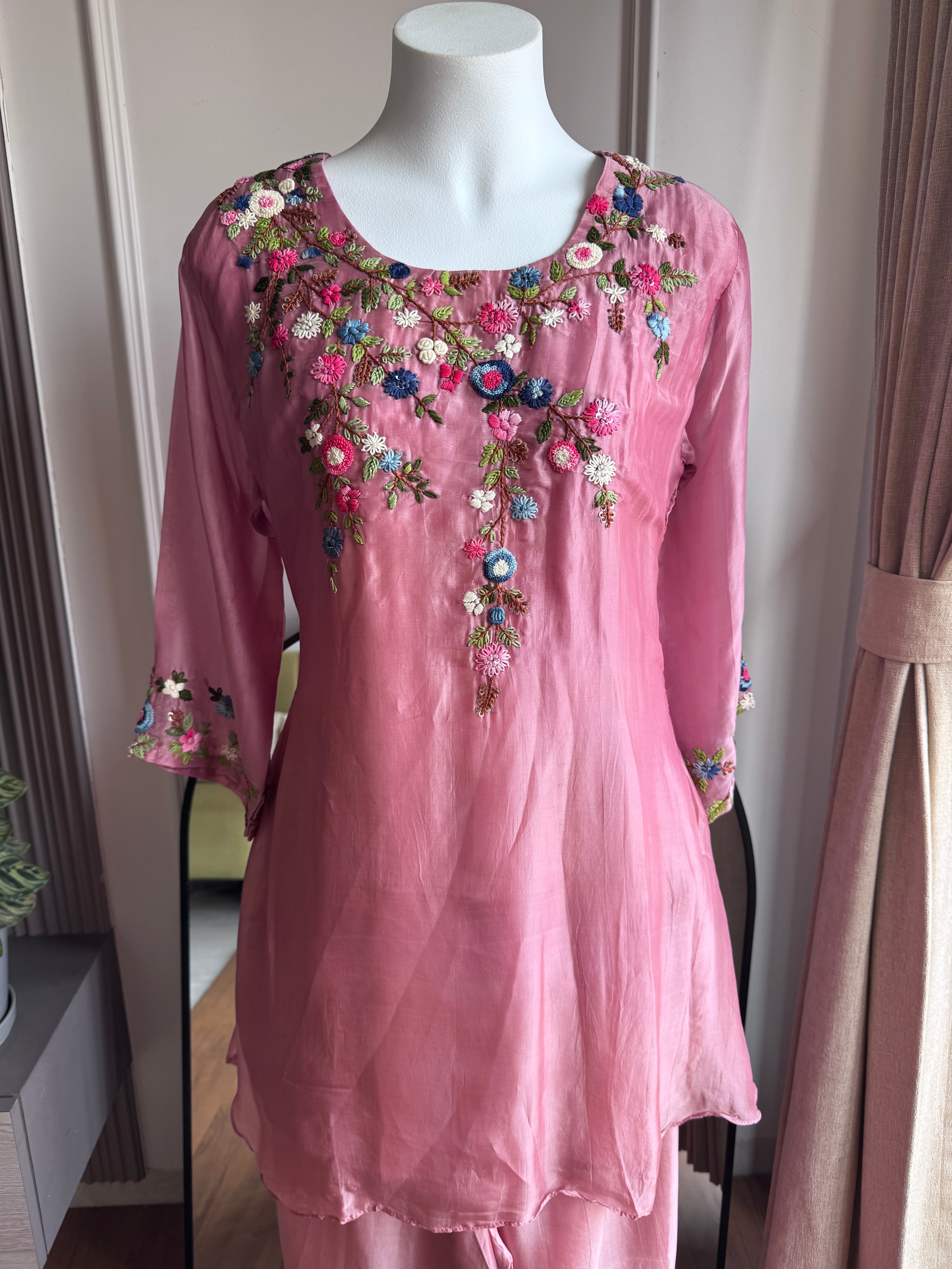 Devika Embroided Dress- Pink (Make to Order)