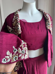 Kirti Handwork Skirt With Jacket Style - Maroon