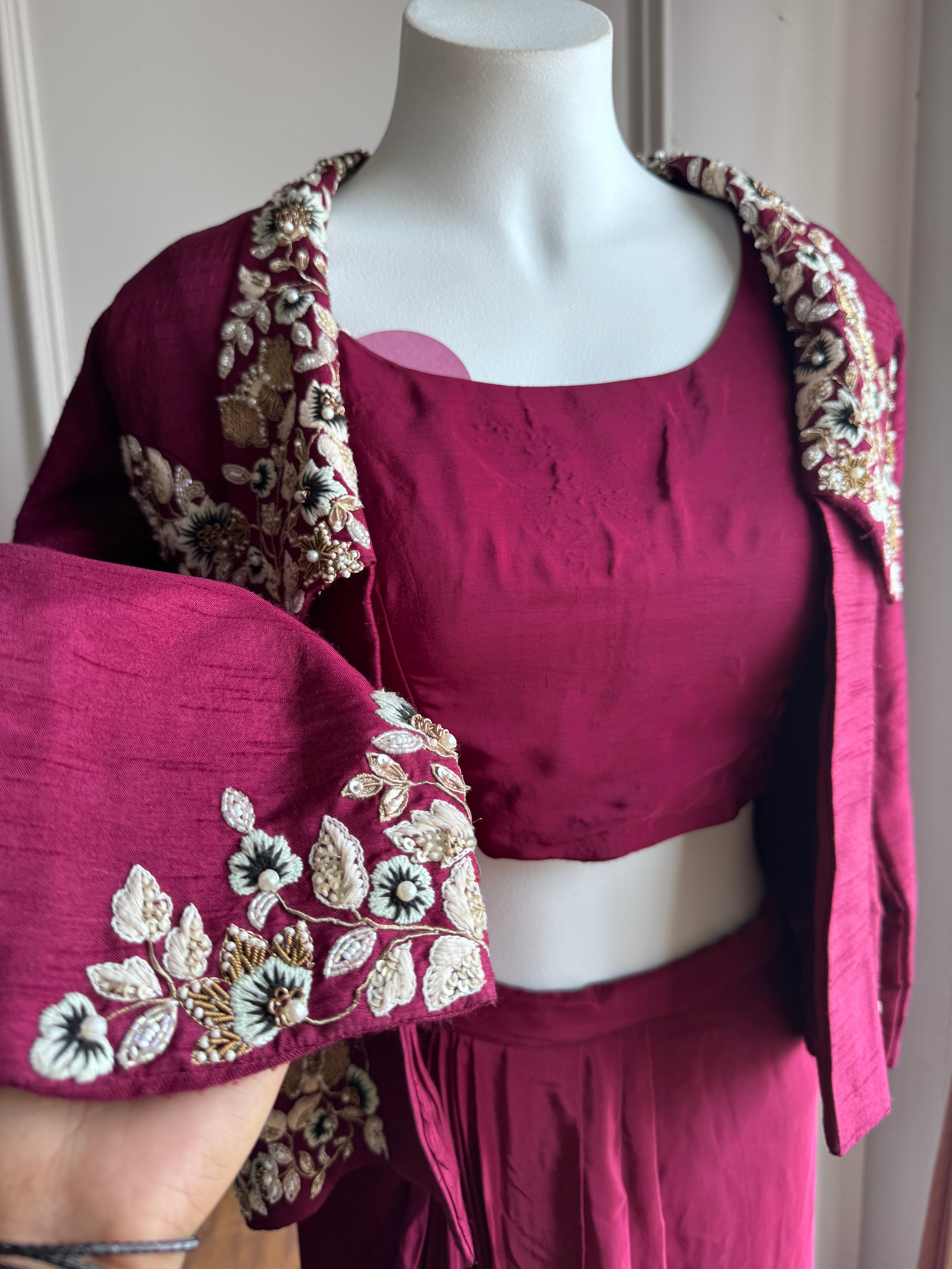 Kirti Handwork Skirt With Jacket Style - Maroon