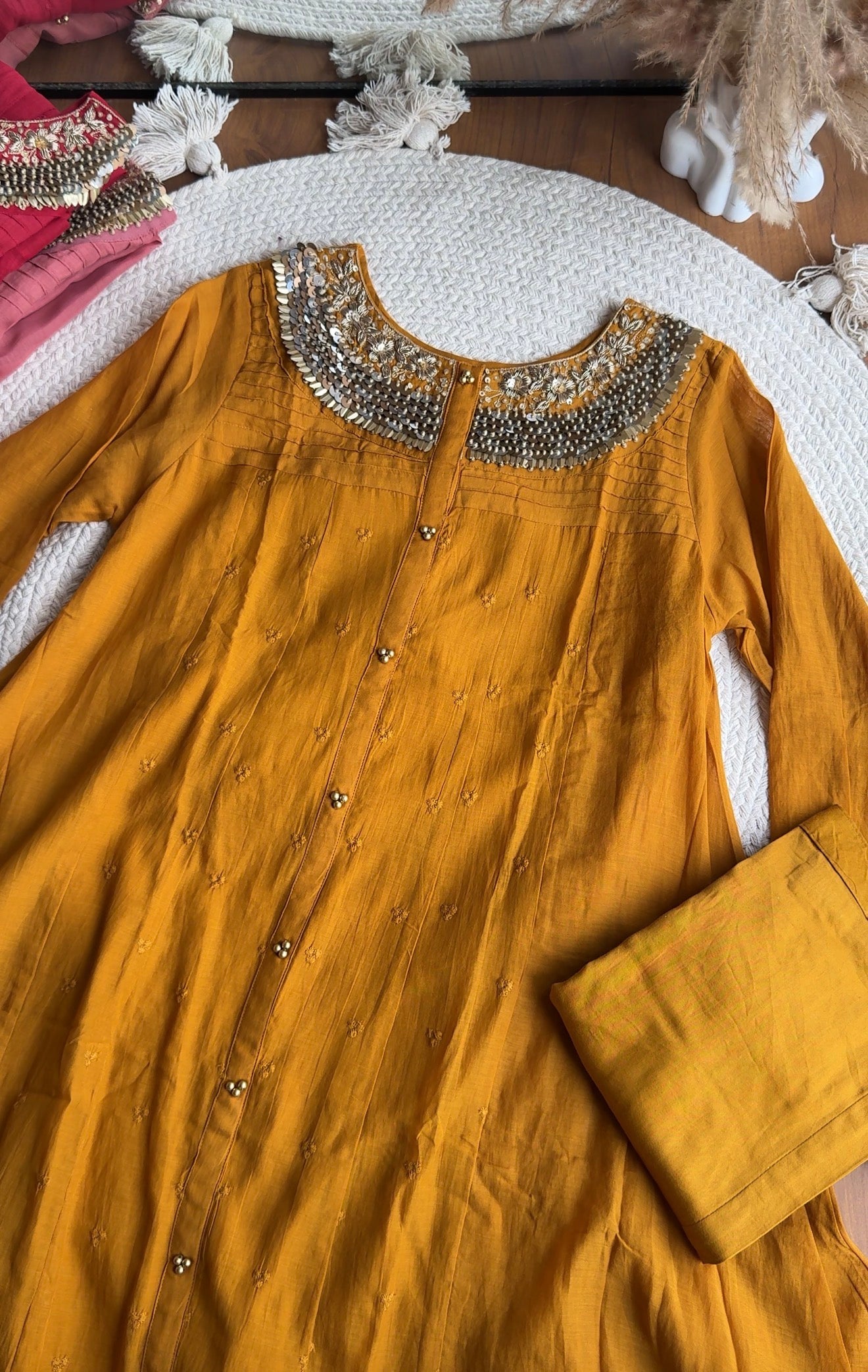 Yukti Handwork Mul Chanderi Dress- Yellow