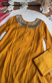 Yukti Handwork Mul Chanderi Dress- Yellow
