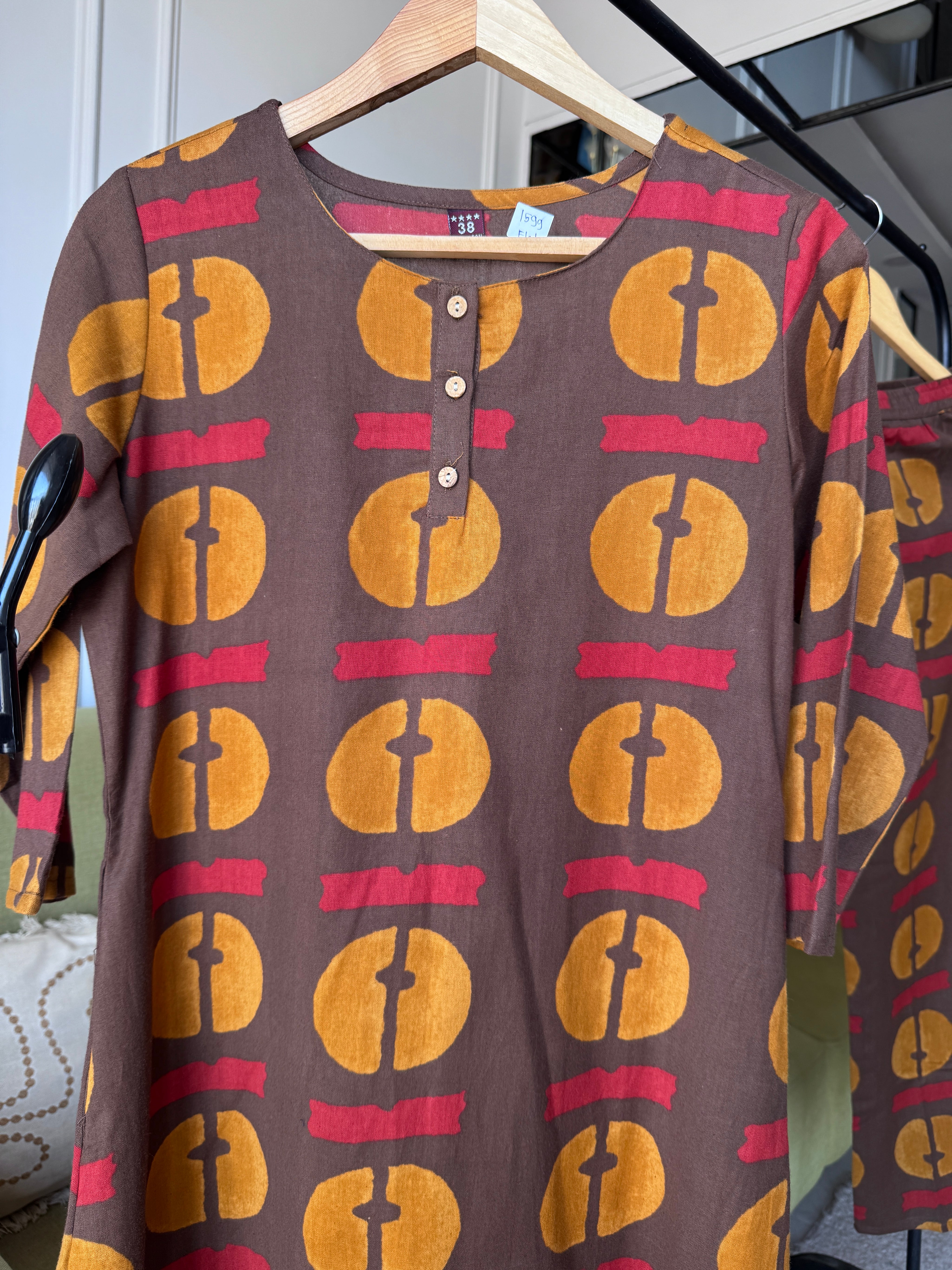 Reya Printed Cotton Dress- Brown