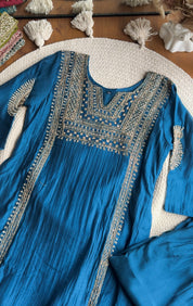 Twinkle Hand Work Mul Chanderi Dress- Blue
