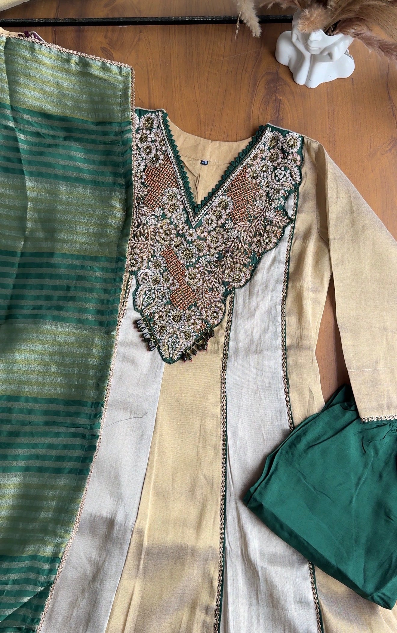 Radhika Zardoshi Dual Tone Anarkali Dress-Green
