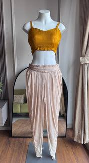 Karishma High Low Top With Padded Blouse And Tulip Pants- Musturd