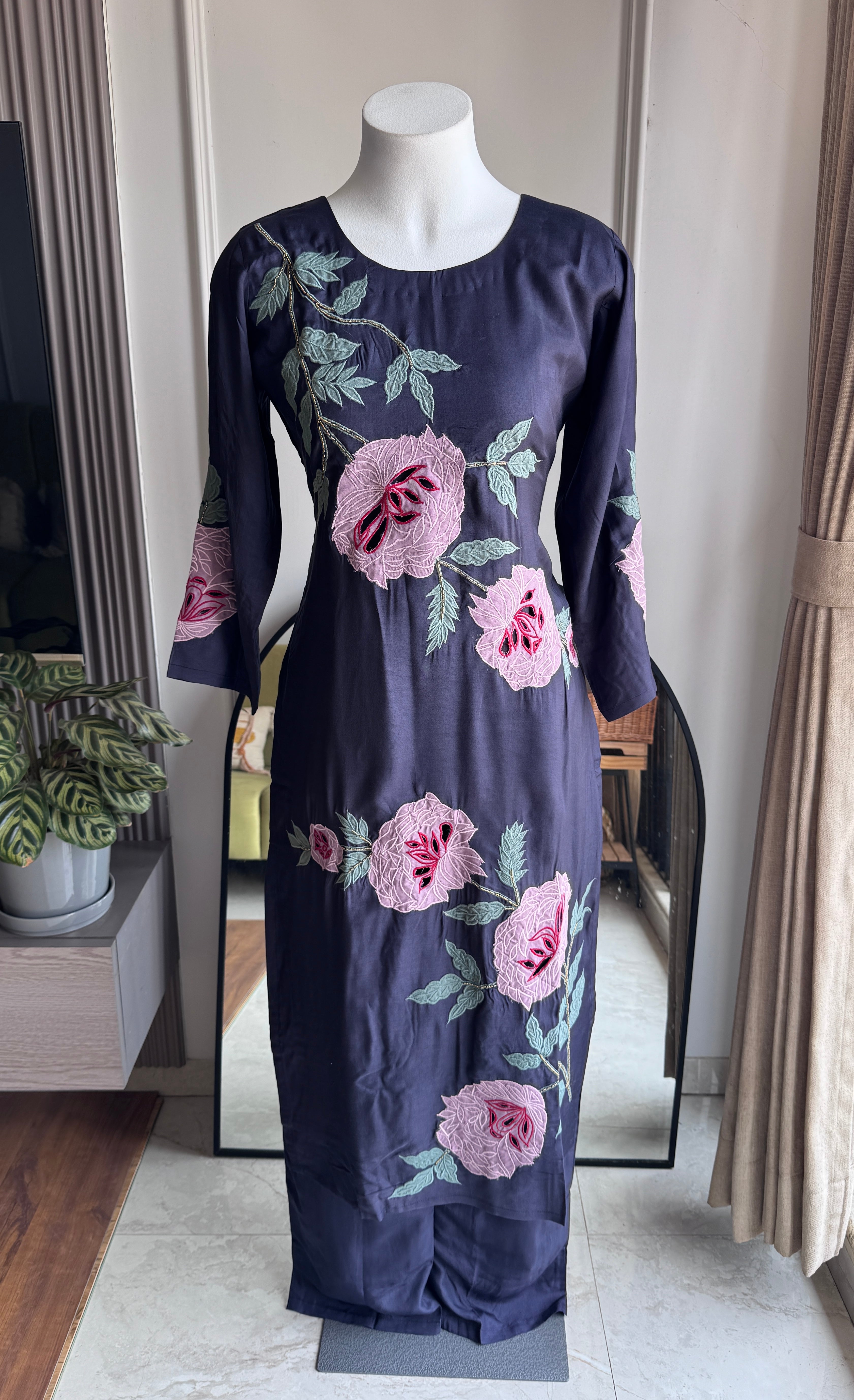 Hema Embroided  Cut Work Dress- Dark Purple