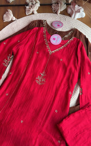 Akshara Hand Work Aline Dress- Red