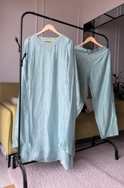 Sili Handwork Galss Tissue Dress- Blue