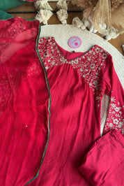Sima Handwork Mul Chanderi Dress- Red