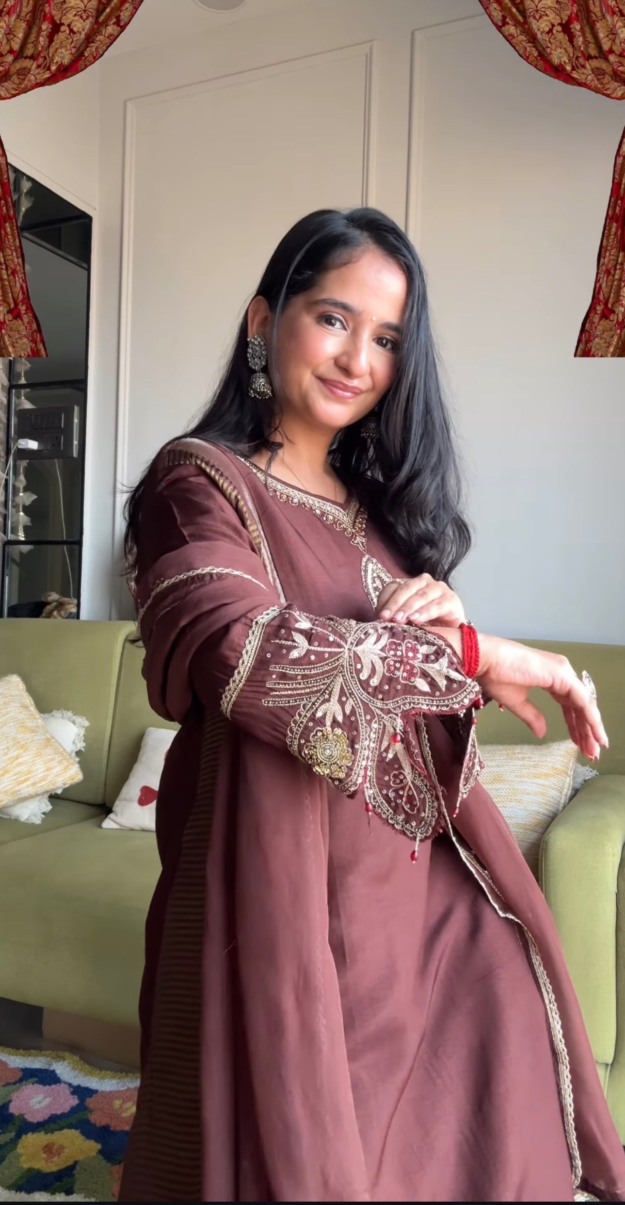 Priya Mul Chanderi With Handwrok Dress- Brown