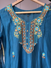 Shilpa Embroided Mul Chanderi Dress-Blue