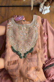 Mahi Emerald Yoke Tissue Dress-Peach