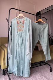 Dimple Chinon Handwork Dress- Powder Blue