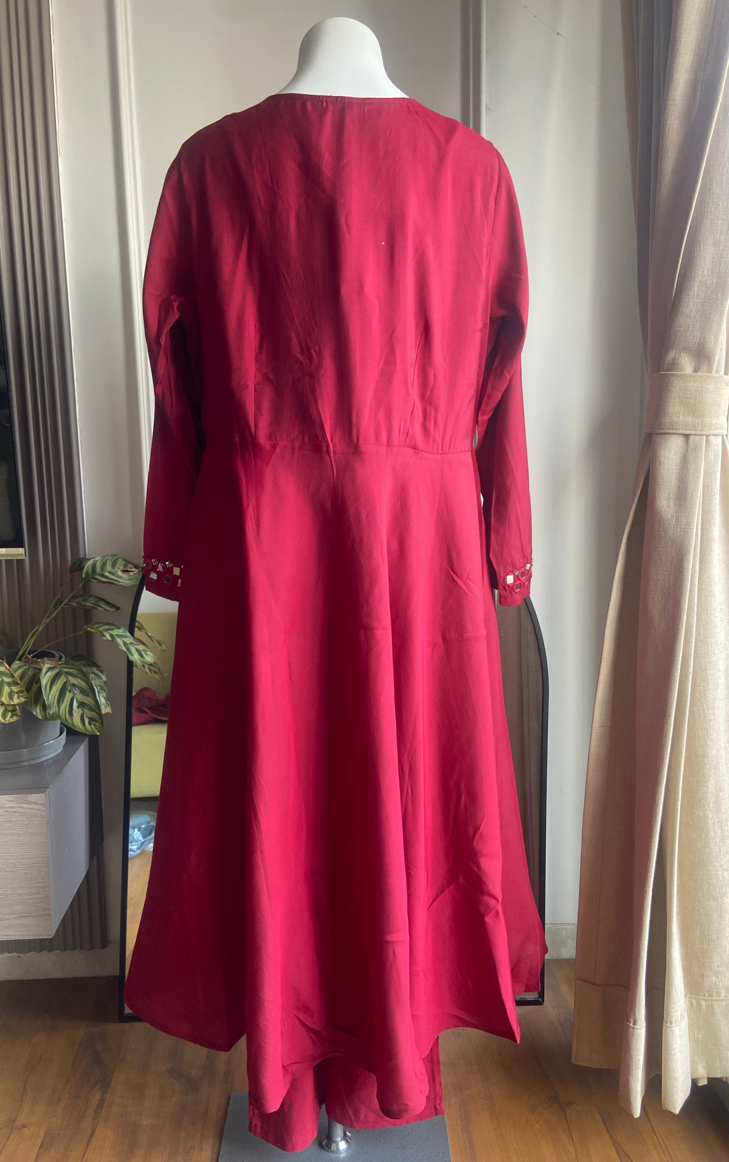 Kainat Muslin Mirror Work Dress- Maroon