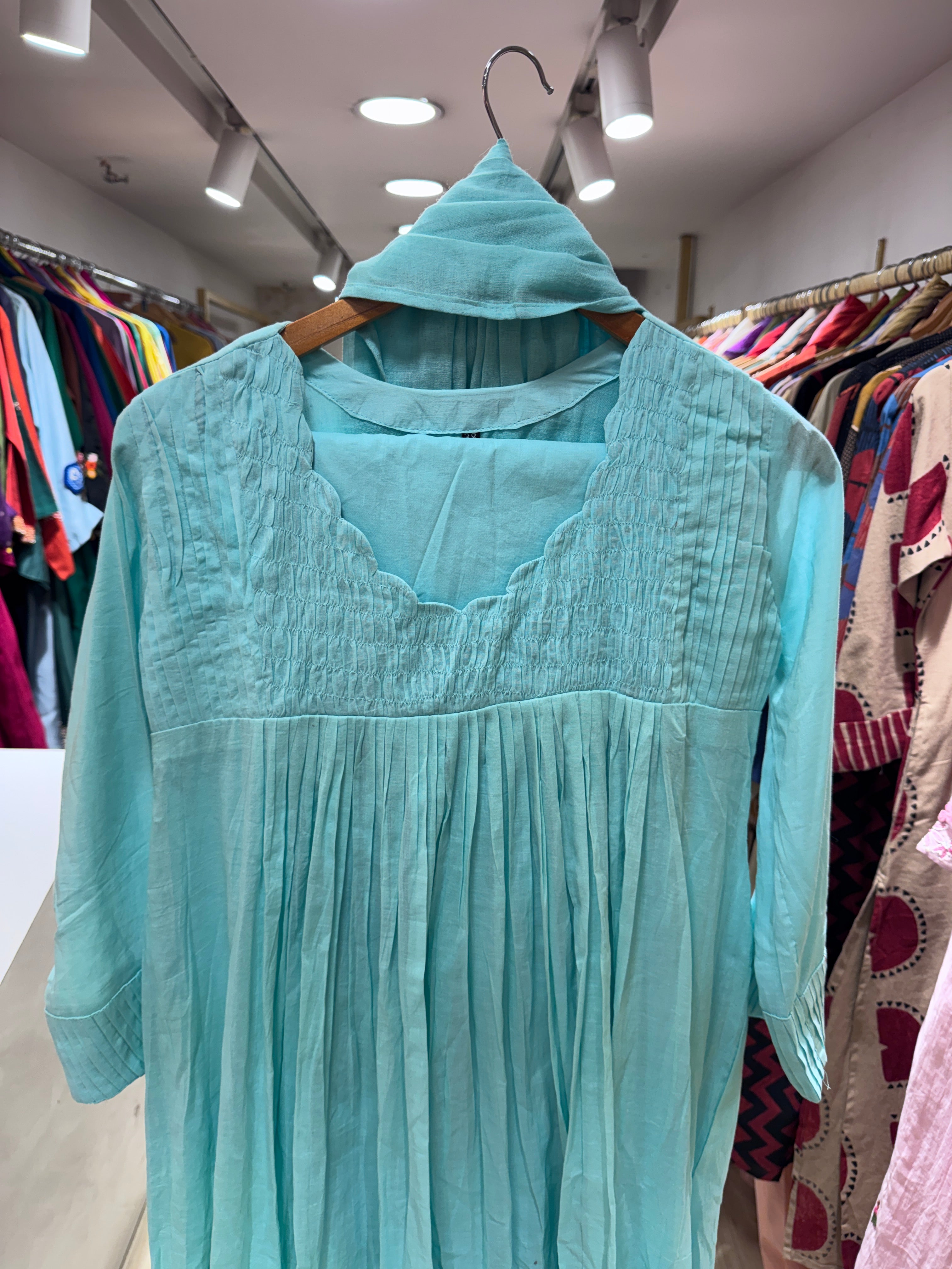 Kareena Scalloped Neck Anarkali Dress-sky blue