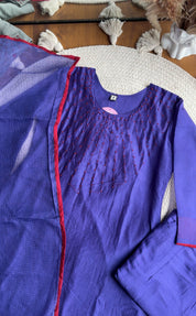 Shama Knot Work Mul Chanderi Dress- Purple💙